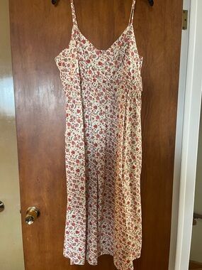 Old Navy Cream Midi Dress with Red Floral Print